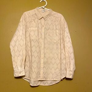 Wonderly Women's Size Large Button Front Cotton Cream Color Lace Back Shirt